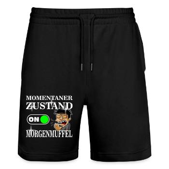 Morgenmuffel ohne Kaffee T-Shirt Geschenk Idee - Stanley/Stella Unisex Bio Joggingshorts Trainer  - Schwarz - Vorne - Nik (191cm) & Marisol (170cm)
