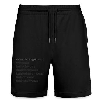 Lieblingsfarbe Schwarz - Dialekt schwoaz, schworz - Stanley/Stella Unisex Bio Joggingshorts Trainer  - Schwarz - Vorne - Nik (191cm) & Marisol (170cm)