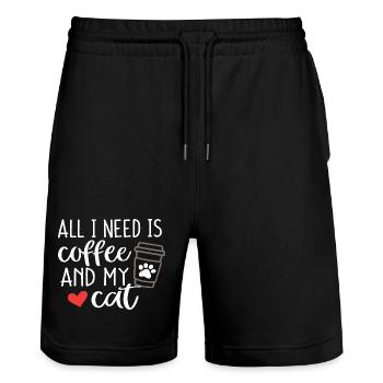 Alles, was ich brauche, ist Kaffee und meine Katze - Stanley/Stella Unisex Bio Joggingshorts Trainer  - Schwarz - Vorne - Nik (191cm) & Marisol (170cm)