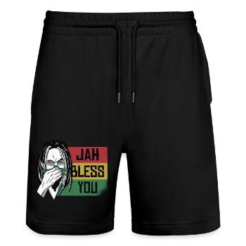 Jah Bénissez-vous Graphique rastafari - Short de jogging bio TRAINER Stanley/Stella unisexe - noir - Devant - Nik (191cm) & Marisol (170cm)