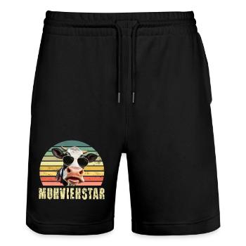 Kuh Kühe - Stanley/Stella Unisex Bio Joggingshorts Trainer  - Schwarz - Vorne - Nik (191cm) & Marisol (170cm)