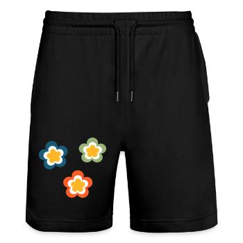 Fleur Motif Rétro Hippie Festival des années 70 - Short de jogging bio TRAINER Stanley/Stella unisexe - noir - Devant - Nik (191cm) & Marisol (170cm)