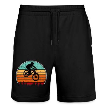 Retro Sunset Bike Sprung - Stanley/Stella Unisex Bio Joggingshorts Trainer  - Schwarz - Vorne - Nik (191cm) & Marisol (170cm)