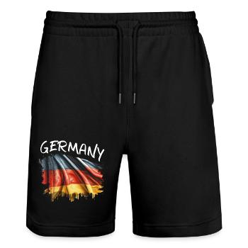 Deutschland Flagge Heimatliebe National - Stanley/Stella Unisex Bio Joggingshorts Trainer  - Schwarz - Vorne - Nik (191cm) & Marisol (170cm)