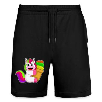 Unicorn Waffle Ice Cream - Stanley/Stella Trainer Unisex Organic Jogging Shorts - black - Front - Nik (191cm) & Marisol (170cm)