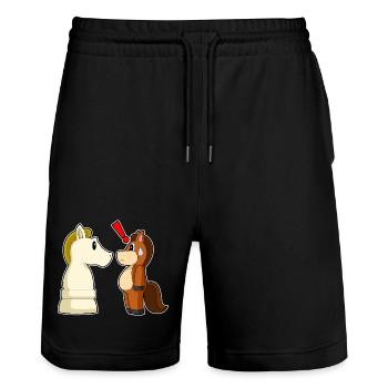 Échecs du cavalier de pièces de cheval - Short de jogging bio TRAINER Stanley/Stella unisexe - noir - Devant - Nik (191cm) & Marisol (170cm)