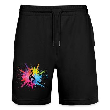 Music and multicolored explosion (black) - Stanley/Stella Trainer Unisex Organic Jogging Shorts - black - Front - Nik (191cm) & Marisol (170cm)