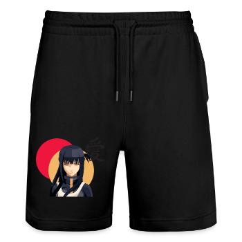 Ninja féminine anime soleil rouge - Short de jogging bio TRAINER Stanley/Stella unisexe - noir - Devant - Nik (191cm) & Marisol (170cm)