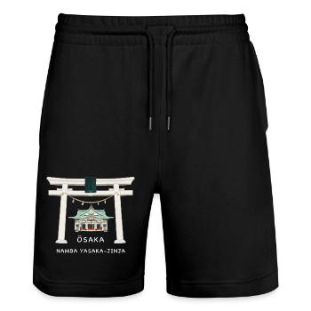 Osaka Japan, Namba Yasaka-jinja Torii Drawing - Stanley/Stella Trainer Unisex Organic Jogging Shorts - black - Front - Nik (191cm) & Marisol (170cm)