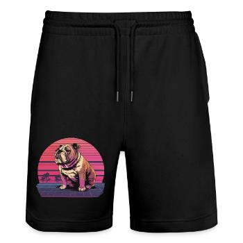 Retro Neon Bulldog - Stanley/Stella Unisex Bio Joggingshorts Trainer  - Schwarz - Vorne - Nik (191cm) & Marisol (170cm)