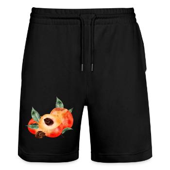 Pfirsichhälfte & leuchtende Pfirsiche mit Blätter - Stanley/Stella Unisex Bio Joggingshorts Trainer  - Schwarz - Vorne - Nik (191cm) & Marisol (170cm)