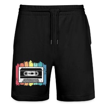 Cassette musique rétro enregistre des couleurs vintage logo - Short de jogging bio TRAINER Stanley/Stella unisexe - noir - Devant - Nik (191cm) & Marisol (170cm)