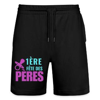 1. Vatertag - Stanley/Stella Unisex Bio Joggingshorts Trainer  - Schwarz - Vorne - Nik (191cm) & Marisol (170cm)