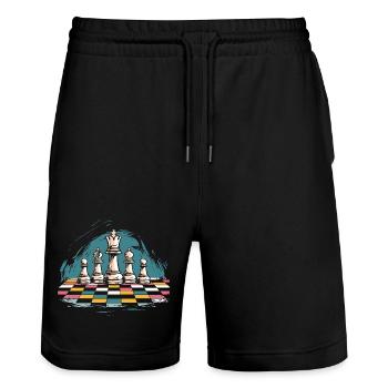 Chess Graphics - Stanley/Stella Trainer Unisex Organic Jogging Shorts - black - Front - Nik (191cm) & Marisol (170cm)