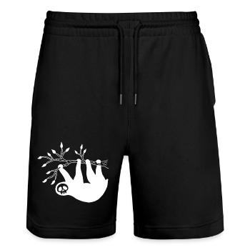 White Sloth Skull - Stanley/Stella Trainer Unisex Organic Jogging Shorts - black - Front - Nik (191cm) & Marisol (170cm)