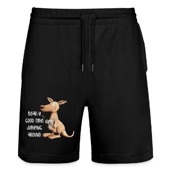 Droll kangaroo with koala bear Good Time - Stanley/Stella Trainer Unisex Organic Jogging Shorts - black - Front - Nik (191cm) & Marisol (170cm)