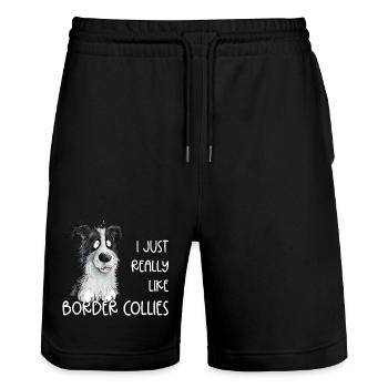Droll border collie chien dicton - Short de jogging bio TRAINER Stanley/Stella unisexe - noir - Devant - Nik (191cm) & Marisol (170cm)
