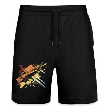Flugzeug Streetart Retro - Stanley/Stella Unisex Bio Joggingshorts Trainer  - Schwarz - Vorne - Nik (191cm) & Marisol (170cm)