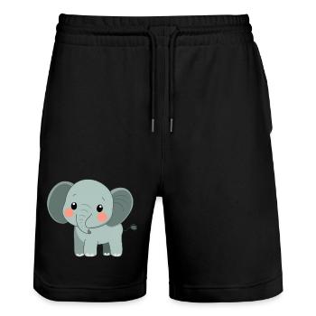 Éléphant mignon et heureux - Adorable dessin animé - Short de jogging bio TRAINER Stanley/Stella unisexe - noir - Devant - Nik (191cm) & Marisol (170cm)