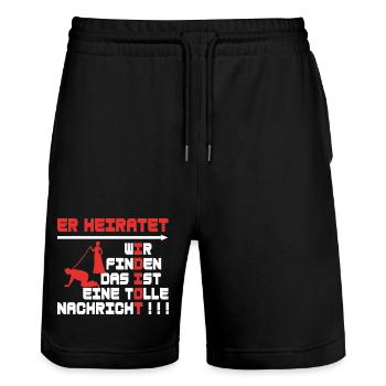Er heiratet, JGA, Poltern - Stanley/Stella Unisex Bio Joggingshorts Trainer  - Schwarz - Vorne - Nik (191cm) & Marisol (170cm)