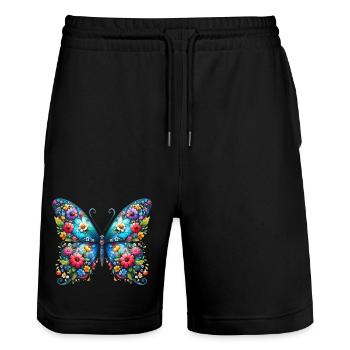 Schmetterling - Stanley/Stella Unisex Bio Joggingshorts Trainer  - Schwarz - Vorne - Nik (191cm) & Marisol (170cm)
