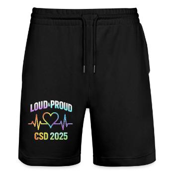 LGBTQ Pride 2025 Herzbeat Design - Stanley/Stella Unisex Bio Joggingshorts Trainer  - Schwarz - Vorne - Nik (191cm) & Marisol (170cm)