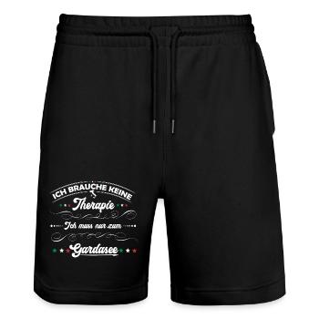 Gardasee, Therapie - Stanley/Stella Unisex Bio Joggingshorts Trainer  - Schwarz - Vorne - Nik (191cm) & Marisol (170cm)