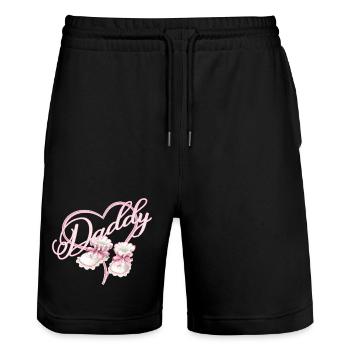 Papa avec fille coeur bébé chaussures rose - Short de jogging bio TRAINER Stanley/Stella unisexe - noir - Devant - Nik (191cm) & Marisol (170cm)