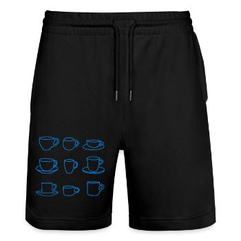 Tasses de Café Minimalistes – Ligne Bleue - Short de jogging bio TRAINER Stanley/Stella unisexe - noir - Devant - Nik (191cm) & Marisol (170cm)