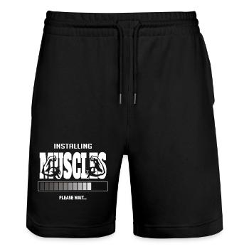 Installing Muscles – Funny Gym Workout - Stanley/Stella Trainer Unisex Organic Jogging Shorts - black - Front - Nik (191cm) & Marisol (170cm)