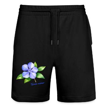 Vinca Minor - Aquarell botanische Illustration - Stanley/Stella Unisex Bio Joggingshorts Trainer  - Schwarz - Vorne - Nik (191cm) & Marisol (170cm)