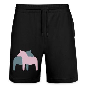Dalapferd Paar Pferde Liebe Hochzeit Deko Love - Stanley/Stella Unisex Bio Joggingshorts Trainer  - Schwarz - Vorne - Nik (191cm) & Marisol (170cm)