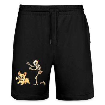 Squelette Chien Bouledogue Français - Short de jogging bio TRAINER Stanley/Stella unisexe - noir - Devant - Nik (191cm) & Marisol (170cm)