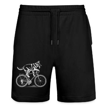 German Shepherd Dog Driving Bicycle - Stanley/Stella Unisex Bio Joggingshorts Trainer  - Schwarz - Vorne - Nik (191cm) & Marisol (170cm)