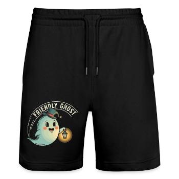 Friendly Ghost with Lantern - Stanley/Stella Trainer Unisex Organic Jogging Shorts - black - Front - Nik (191cm) & Marisol (170cm)