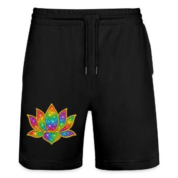 Symbole de lotus à paillettes vibrantes - Short de jogging bio TRAINER Stanley/Stella unisexe - noir - Devant - Nik (191cm) & Marisol (170cm)