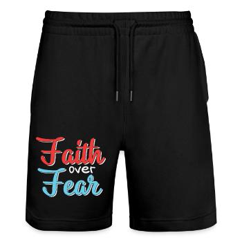 Glaube Über Angst Motiv Design - Stanley/Stella Unisex Bio Joggingshorts Trainer  - Schwarz - Vorne - Nik (191cm) & Marisol (170cm)