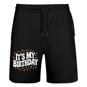 C'est mon anniversaire - Short de jogging bio TRAINER Stanley/Stella unisexe - noir - Devant - Nik (191cm) & Marisol (170cm)