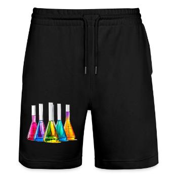 Des flacons de laboratoire colorés dans un jeu de couleurs - Short de jogging bio TRAINER Stanley/Stella unisexe - noir - Devant - Nik (191cm) & Marisol (170cm)