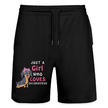 La fille aime les teckels T-shirt - Short de jogging bio TRAINER Stanley/Stella unisexe - noir - Devant - Nik (191cm) & Marisol (170cm)