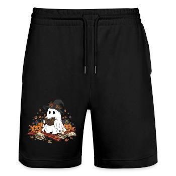 Hexenhexe mit Kürbissen und Zauberbuch - Stanley/Stella Unisex Bio Joggingshorts Trainer  - Schwarz - Vorne - Nik (191cm) & Marisol (170cm)