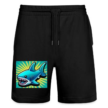 Shark - Stanley/Stella Trainer Unisex Organic Jogging Shorts - black - Front - Nik (191cm) & Marisol (170cm)
