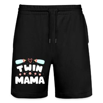 Twin Mom Pregnancy Mom of Twins - Stanley/Stella Trainer Unisex Organic Jogging Shorts - black - Front - Nik (191cm) & Marisol (170cm)