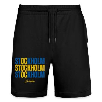Stockholm Suède, fier Suédois - Short de jogging bio TRAINER Stanley/Stella unisexe - noir - Devant - Nik (191cm) & Marisol (170cm)