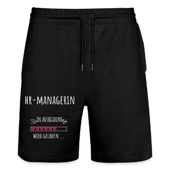 HR-Managerin Student Beruf Ausbildung Personal - Stanley/Stella Unisex Bio Joggingshorts Trainer  - Schwarz - Vorne - Nik (191cm) & Marisol (170cm)