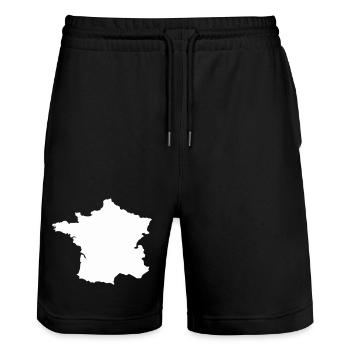 French Map Silhouette - Stanley/Stella Trainer Unisex Organic Jogging Shorts - black - Front - Nik (191cm) & Marisol (170cm)