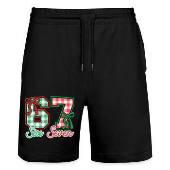 Festliche 67 Gingham-Bögen - Stanley/Stella Unisex Bio Joggingshorts Trainer  - Schwarz - Vorne - Nik (191cm) & Marisol (170cm)