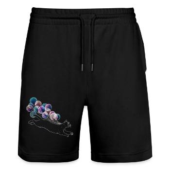 Floating Cat with Colorful Balloons Illustration - Stanley/Stella Trainer Unisex Organic Jogging Shorts - black - Front - Nik (191cm) & Marisol (170cm)
