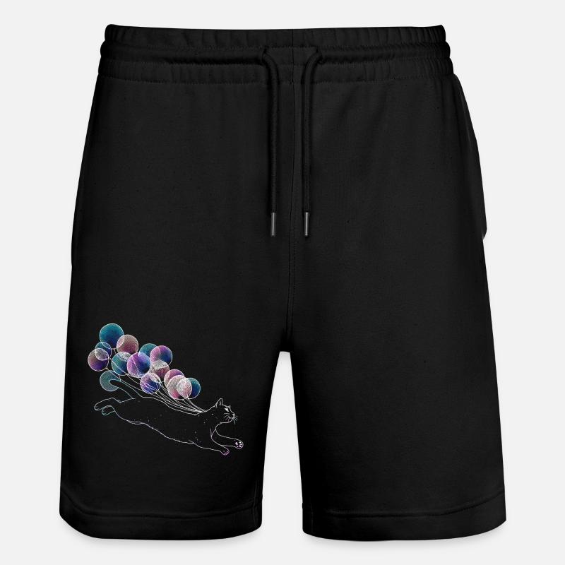 Chat flottant avec des ballons colorés Illustration - Short de jogging bio TRAINER Stanley/Stella unisexe - noir