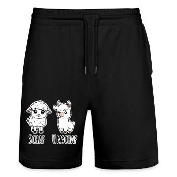 Schaf und nicht Schaf (Unschaf) - Lama kein Schaf - Stanley/Stella Unisex Bio Joggingshorts Trainer  - Schwarz - Vorne - Nik (191cm) & Marisol (170cm)